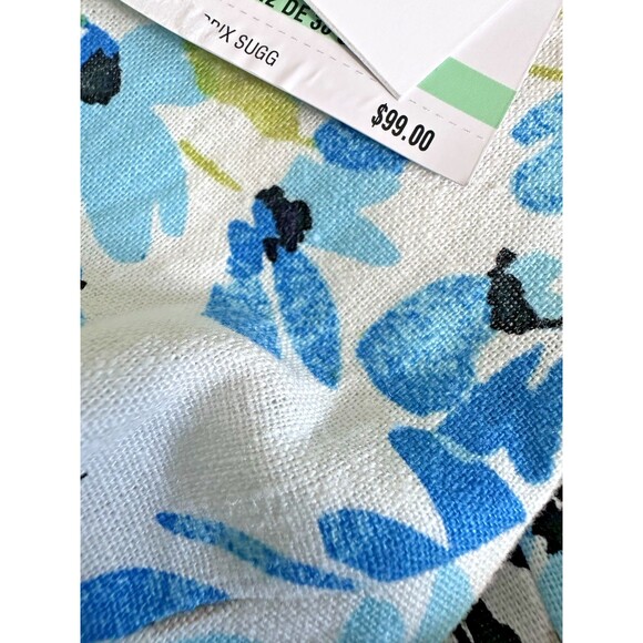 Kasper Women's Linen-Blend Printed Sleeveless Flared-Skirt Dress White Multi 16 - Picture 13 of 14